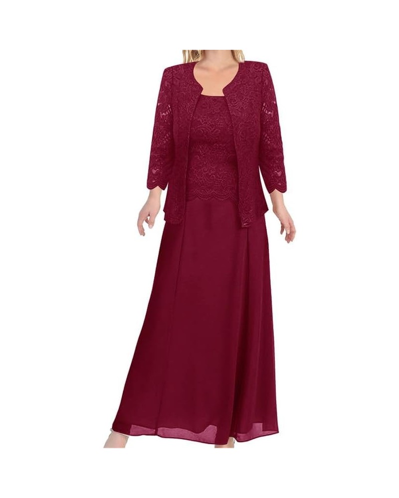 Mother of The Bride Dresses Lace Evening Formal Dress Chiffon Wedding Guest Groom Dresses with Floral Lace Jacket Burgundy $3...