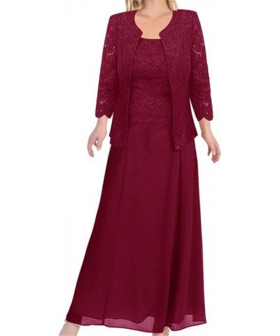 Mother of The Bride Dresses Lace Evening Formal Dress Chiffon Wedding Guest Groom Dresses with Floral Lace Jacket Burgundy $3...