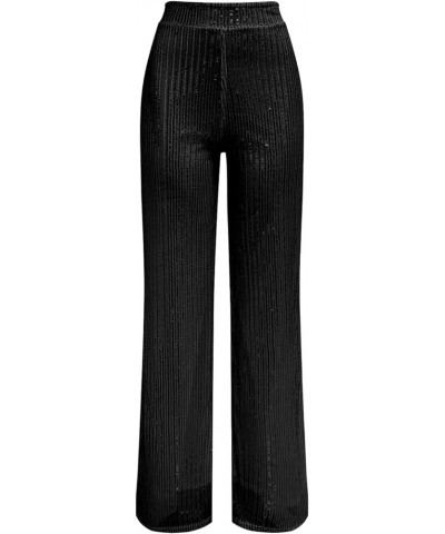 Sequin Pants for Women Wide Leg Elastic High Waist Sparkle Pants Bling Shiny Glitter Loose Bell Bottom Trousers Black $11.50 ...