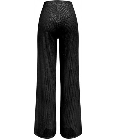 Sequin Pants for Women Wide Leg Elastic High Waist Sparkle Pants Bling Shiny Glitter Loose Bell Bottom Trousers Black $11.50 ...