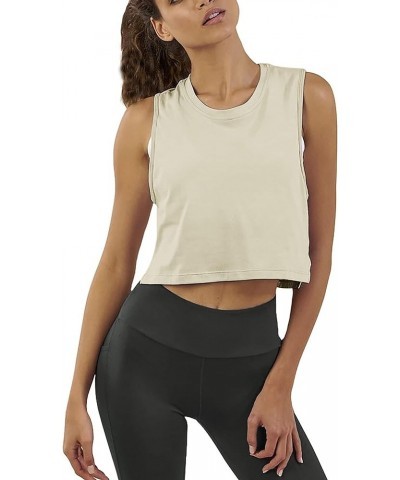 Womens Workout Crop Tops Cute Sheer Mesh Back Gym Yoga Tank Tops Muscle Tee Beige $13.79 Tanks