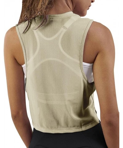 Womens Workout Crop Tops Cute Sheer Mesh Back Gym Yoga Tank Tops Muscle Tee Beige $13.79 Tanks