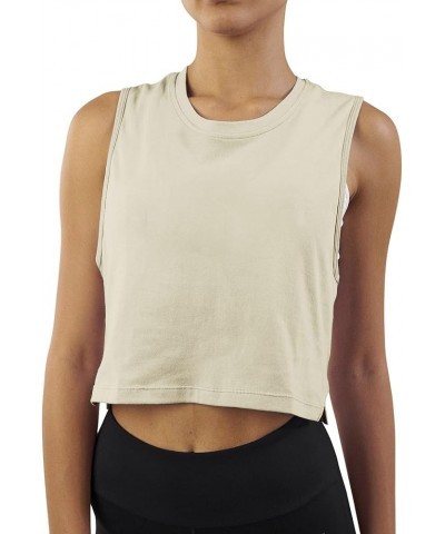 Womens Workout Crop Tops Cute Sheer Mesh Back Gym Yoga Tank Tops Muscle Tee Beige $13.79 Tanks