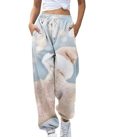 Womens Christmas Lounge Pants Drawstring Athletic Fit Joggers Baggy Fleece Sweatpants High Waisted Joggers Pants Z-3-light Bl...