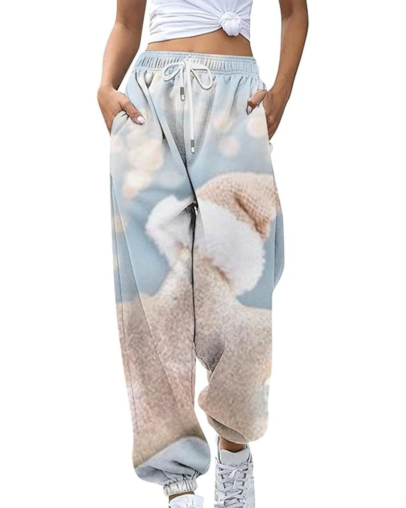 Womens Christmas Lounge Pants Drawstring Athletic Fit Joggers Baggy Fleece Sweatpants High Waisted Joggers Pants Z-3-light Bl...