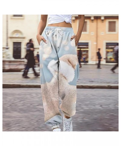 Womens Christmas Lounge Pants Drawstring Athletic Fit Joggers Baggy Fleece Sweatpants High Waisted Joggers Pants Z-3-light Bl...