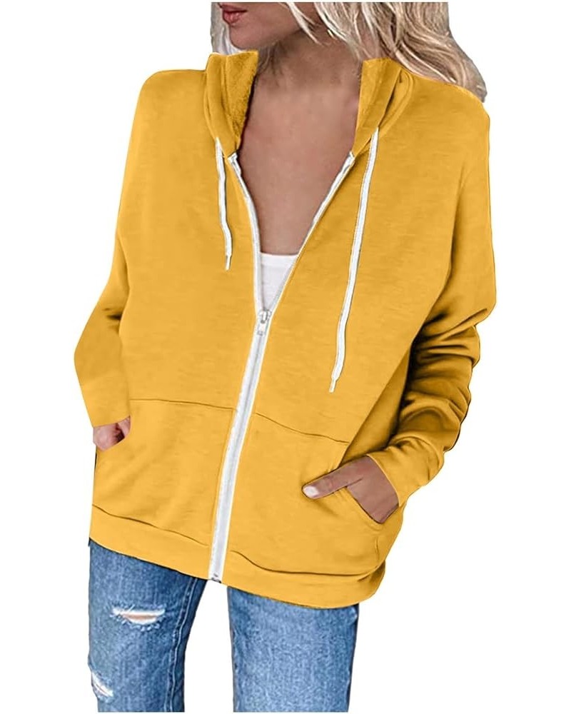 Womens Zip Up Hoodies 2023 Fall Fashion Y2K Sweatshirts Casual Long Sleeve Loose Fit Track Jackets With Pockets A09-yellow $6...