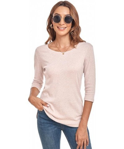 Womens 3/4 Sleeve Cotton Casual T Shirts Stretchy Crew Neck Slim Fit Leopard Print Blouse Tops Apricot $11.00 Blouses