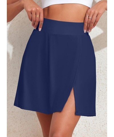 Women High Waist Swim Skirt Bottoms A-line Split Swimsuit Skirt Built in Swim Shorts with Pockets Blue $12.80 Swimsuits