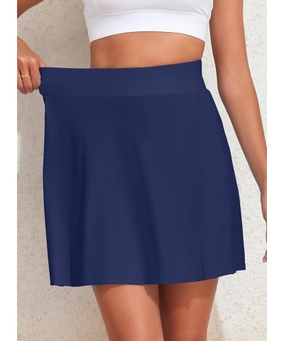 Women High Waist Swim Skirt Bottoms A-line Split Swimsuit Skirt Built in Swim Shorts with Pockets Blue $12.80 Swimsuits