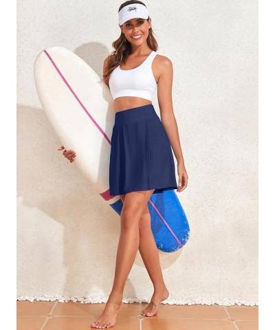 Women High Waist Swim Skirt Bottoms A-line Split Swimsuit Skirt Built in Swim Shorts with Pockets Blue $12.80 Swimsuits