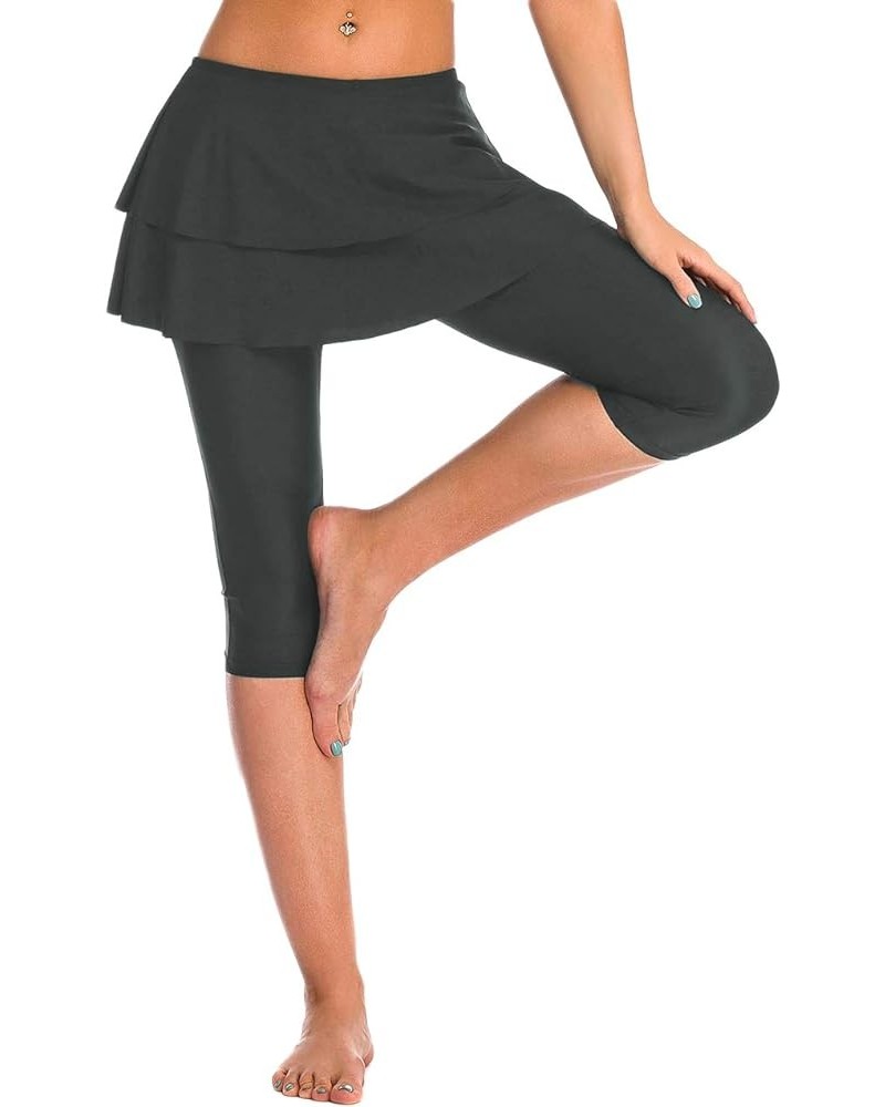 Skirted Swim Capris Women Layered Ruffle Swimming Skirt with Leggings Pants Grey $18.35 Swimsuits