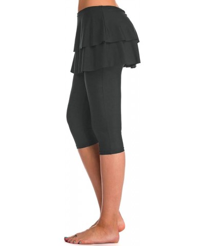 Skirted Swim Capris Women Layered Ruffle Swimming Skirt with Leggings Pants Grey $18.35 Swimsuits