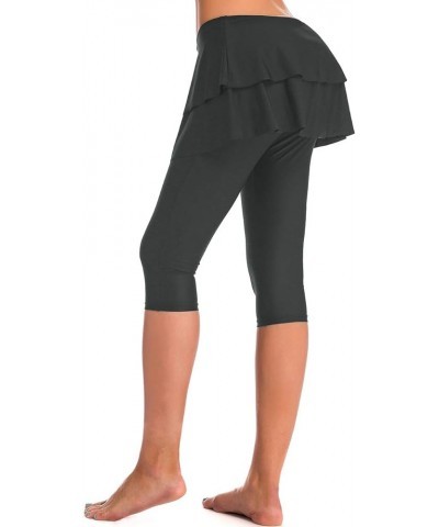 Skirted Swim Capris Women Layered Ruffle Swimming Skirt with Leggings Pants Grey $18.35 Swimsuits