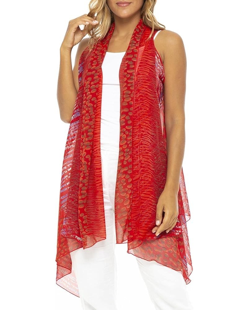 Womens Sleeveless Kimono Cardigan Sheer Casual Open Front Lightweight Chiffon Boho Duster Swimsuit Cover Up Jungle Red $25.17...