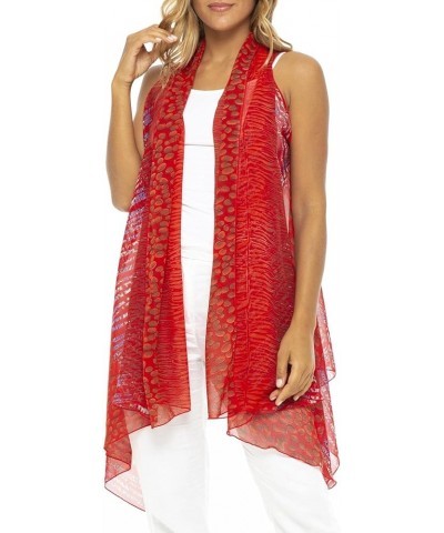 Womens Sleeveless Kimono Cardigan Sheer Casual Open Front Lightweight Chiffon Boho Duster Swimsuit Cover Up Jungle Red $25.17...