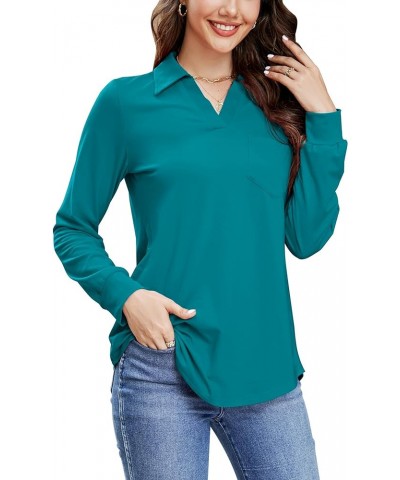 Womens Business Casual Tops Collared V Neck Office Work Shirts Dressy Loose Fit Tunic Blouses (S-3XL) Teal Blue $19.71 Tops