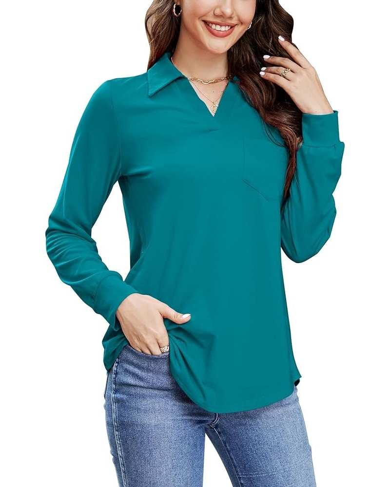 Womens Business Casual Tops Collared V Neck Office Work Shirts Dressy Loose Fit Tunic Blouses (S-3XL) Teal Blue $19.71 Tops