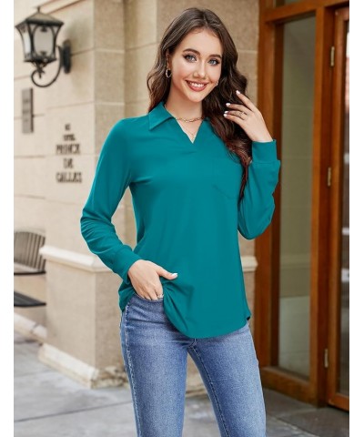 Womens Business Casual Tops Collared V Neck Office Work Shirts Dressy Loose Fit Tunic Blouses (S-3XL) Teal Blue $19.71 Tops