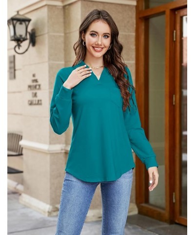 Womens Business Casual Tops Collared V Neck Office Work Shirts Dressy Loose Fit Tunic Blouses (S-3XL) Teal Blue $19.71 Tops