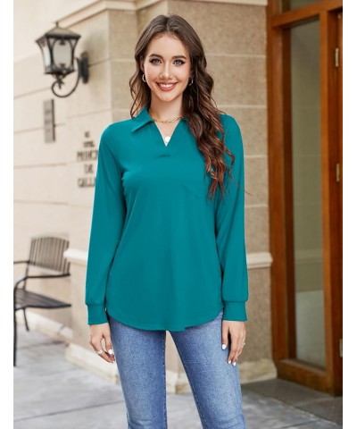 Womens Business Casual Tops Collared V Neck Office Work Shirts Dressy Loose Fit Tunic Blouses (S-3XL) Teal Blue $19.71 Tops