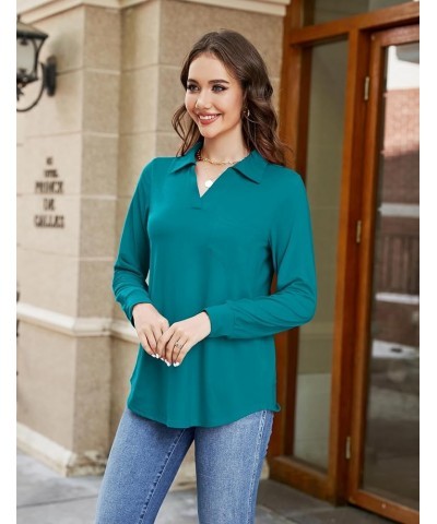 Womens Business Casual Tops Collared V Neck Office Work Shirts Dressy Loose Fit Tunic Blouses (S-3XL) Teal Blue $19.71 Tops