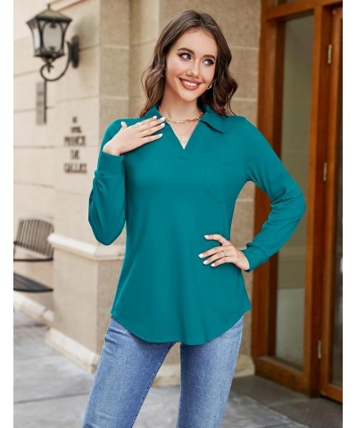 Womens Business Casual Tops Collared V Neck Office Work Shirts Dressy Loose Fit Tunic Blouses (S-3XL) Teal Blue $19.71 Tops