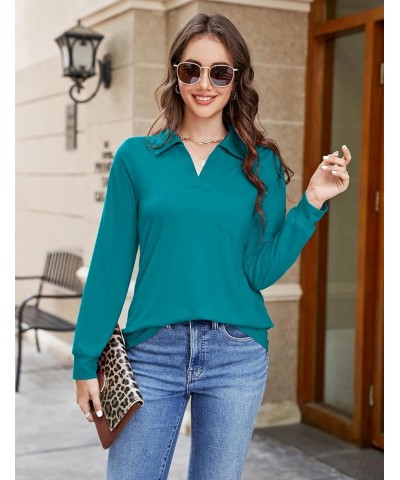 Womens Business Casual Tops Collared V Neck Office Work Shirts Dressy Loose Fit Tunic Blouses (S-3XL) Teal Blue $19.71 Tops