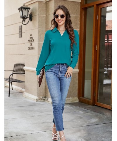 Womens Business Casual Tops Collared V Neck Office Work Shirts Dressy Loose Fit Tunic Blouses (S-3XL) Teal Blue $19.71 Tops