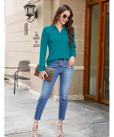 Womens Business Casual Tops Collared V Neck Office Work Shirts Dressy Loose Fit Tunic Blouses (S-3XL) Teal Blue $19.71 Tops