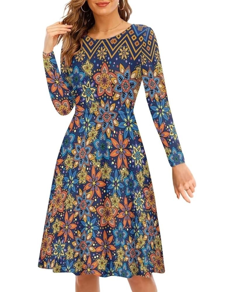 Midi Dresses for Women Fall Long Sleeve Puffy Dress Size S-4XL Ethnic 1 $13.50 Dresses