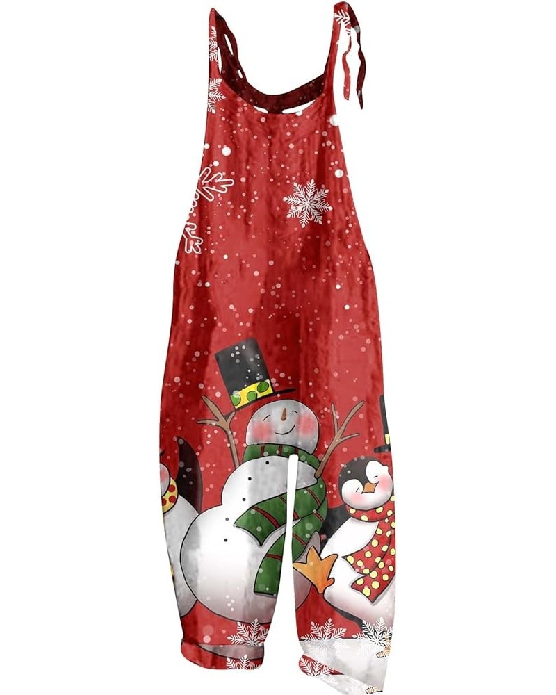 Christmas Jumpsuits for Women,Cute Printed Adjustable Straps Wide Leg Rompers Dressy Casual Overalls Fashion Clothes 6-vermil...