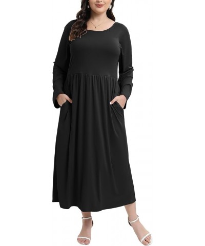 Plus Size Dresses Long Sleeve for Women| Plus Size Maxi Dress with Pockets |Plus Size Casual Floral Dress Black-1 $19.35 Dresses