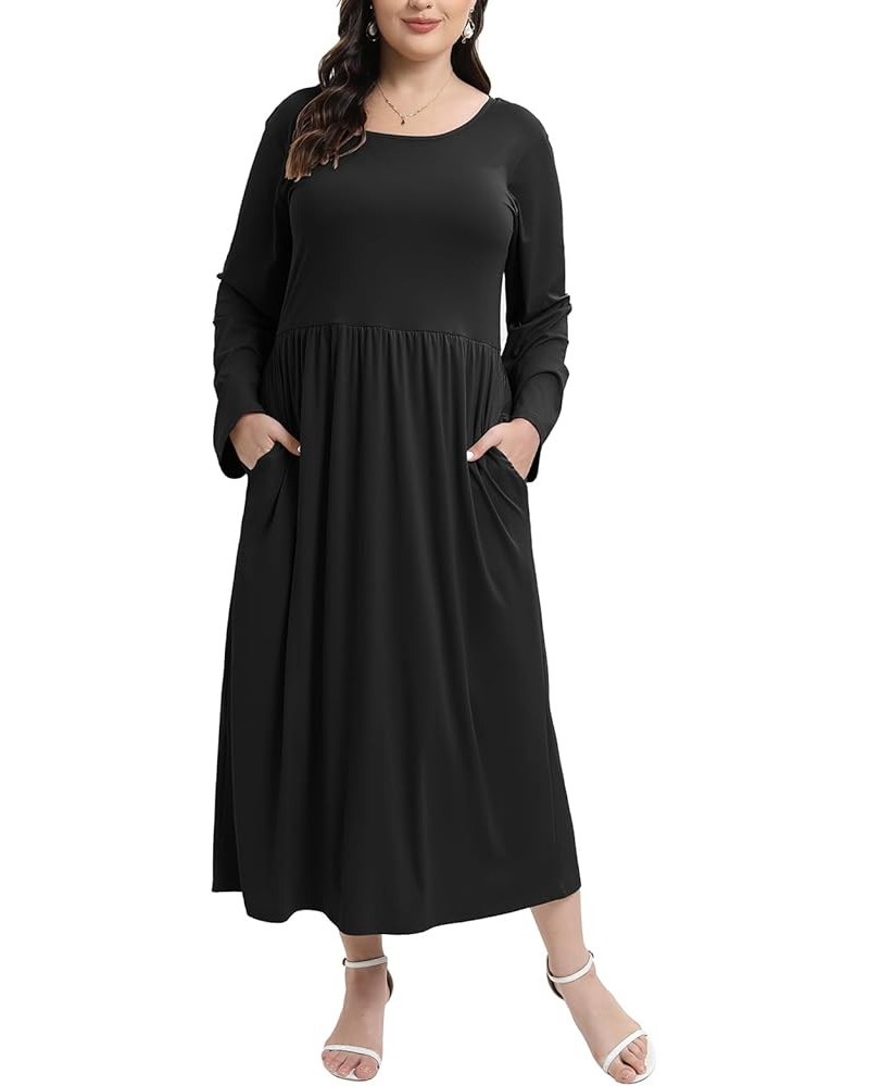 Plus Size Dresses Long Sleeve for Women| Plus Size Maxi Dress with Pockets |Plus Size Casual Floral Dress Black-1 $19.35 Dresses