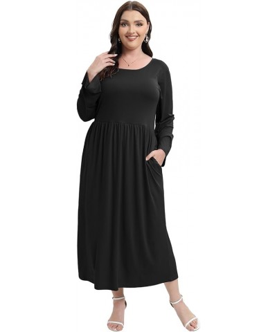 Plus Size Dresses Long Sleeve for Women| Plus Size Maxi Dress with Pockets |Plus Size Casual Floral Dress Black-1 $19.35 Dresses