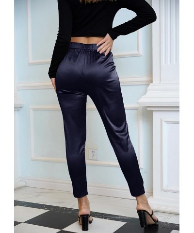 Women's Satin Silky Dress Casual Elastic High Waist Stretch Elegant Pants Trousers C03 Blue Dark $19.94 Pants