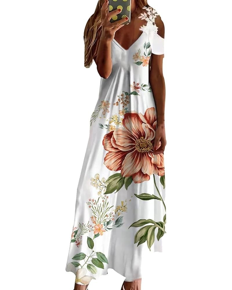 Maxi Dresses for Women,2024 Spring Summer Trendy Floral Print Sling Sundress,Casual V Neck Flowy Ruched Boho Beach Dress B-or...