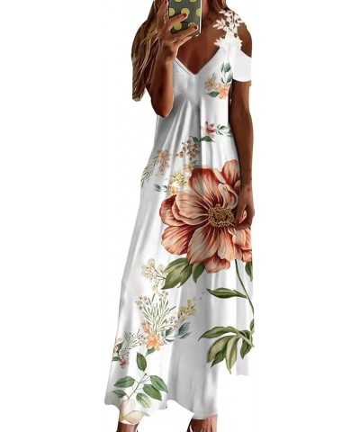 Maxi Dresses for Women,2024 Spring Summer Trendy Floral Print Sling Sundress,Casual V Neck Flowy Ruched Boho Beach Dress B-or...