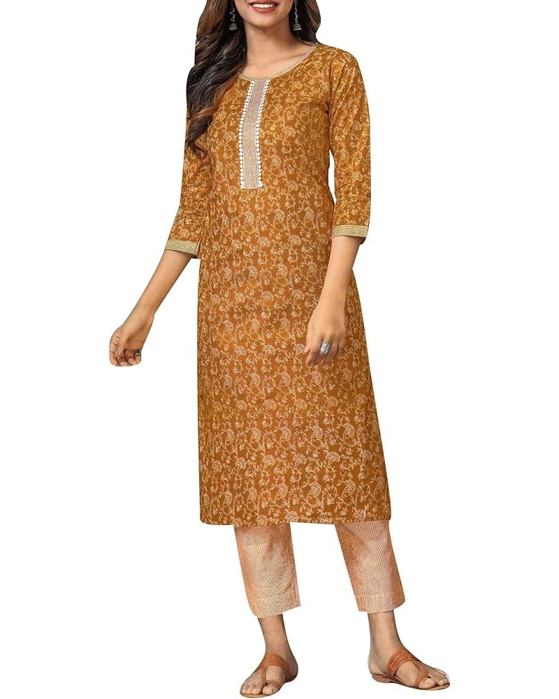 Casual Ethnic Printed Cotton Kurta with Pants set for Women Kurti (CPKP DTQU690) Earth (Q) $23.88 Tops