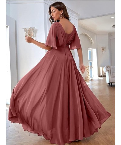 Women's Batwing Sleeve Chiffon Bridesmaid Dresses with Pockets V Neck Long Formal Evening Dress YZTS054 Black $30.55 Dresses