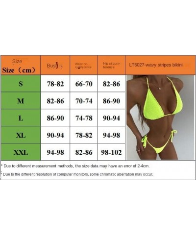 Women Bikini Set Padded Swimwear Bathing Suit Wrinkled Cloth Wavy Strip Sexy Bikini Ladies Fluorescent Straps Split Swimsuit ...