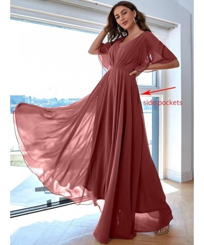 Women's Batwing Sleeve Chiffon Bridesmaid Dresses with Pockets V Neck Long Formal Evening Dress YZTS054 Black $30.55 Dresses