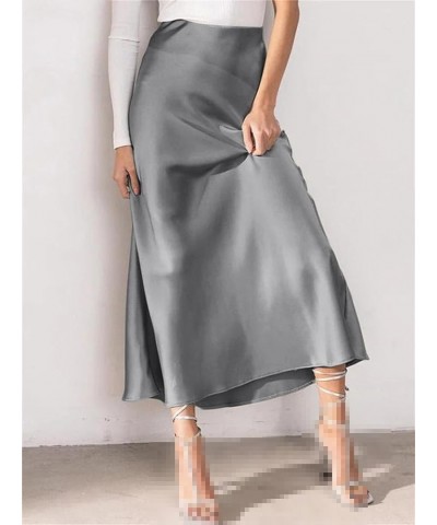 Fashion High Waist Solid Midi Skirt Women Holiday Work Party Satin Skirts Black $16.10 Skirts