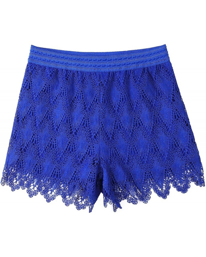 Women's Sexy Short Inseam Elastic High Waisted Summer Beach Crochet Lace Shorts Peafowl Hem-light Blue 5 $10.50 Shorts