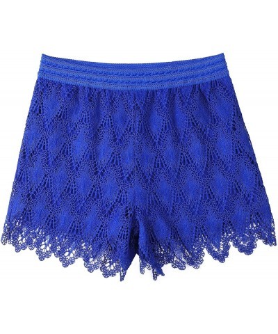 Women's Sexy Short Inseam Elastic High Waisted Summer Beach Crochet Lace Shorts Peafowl Hem-light Blue 5 $10.50 Shorts