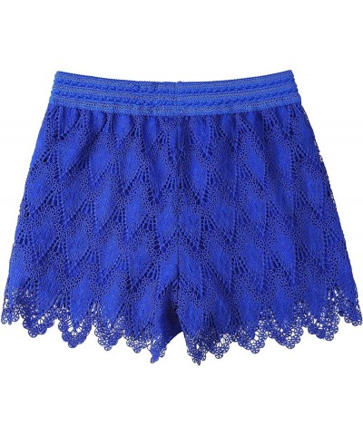 Women's Sexy Short Inseam Elastic High Waisted Summer Beach Crochet Lace Shorts Peafowl Hem-light Blue 5 $10.50 Shorts