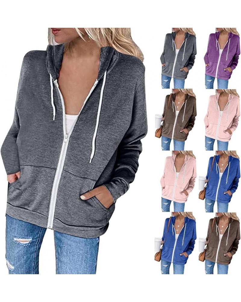 Zip Up Hoodies for Women Casual Fleece Lined Fall Jackets 2023 Full Zip Sweatshirts with Pocket Hooded Pullover Tops B-red $9...