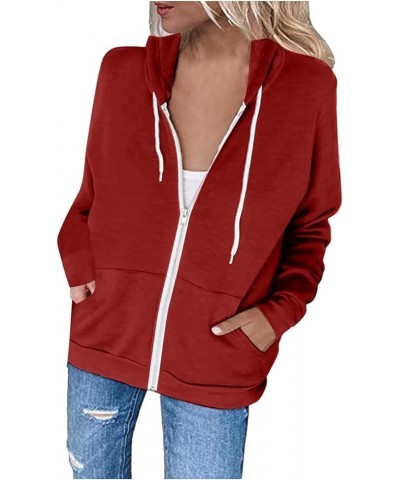 Zip Up Hoodies for Women Casual Fleece Lined Fall Jackets 2023 Full Zip Sweatshirts with Pocket Hooded Pullover Tops B-red $9...