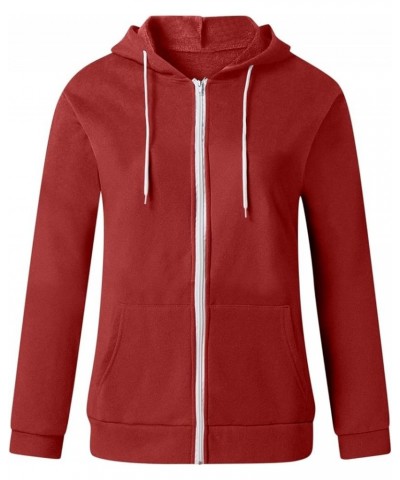 Zip Up Hoodies for Women Casual Fleece Lined Fall Jackets 2023 Full Zip Sweatshirts with Pocket Hooded Pullover Tops B-red $9...