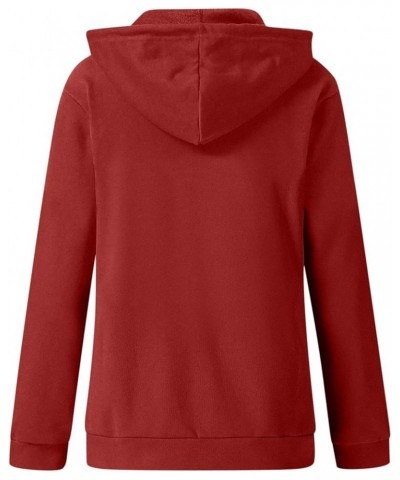 Zip Up Hoodies for Women Casual Fleece Lined Fall Jackets 2023 Full Zip Sweatshirts with Pocket Hooded Pullover Tops B-red $9...